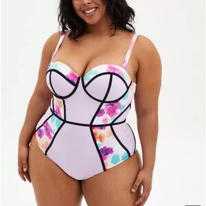 Torrid Multicolor Floral Swimsuit slim fix underwire one piece size 3/D/DD